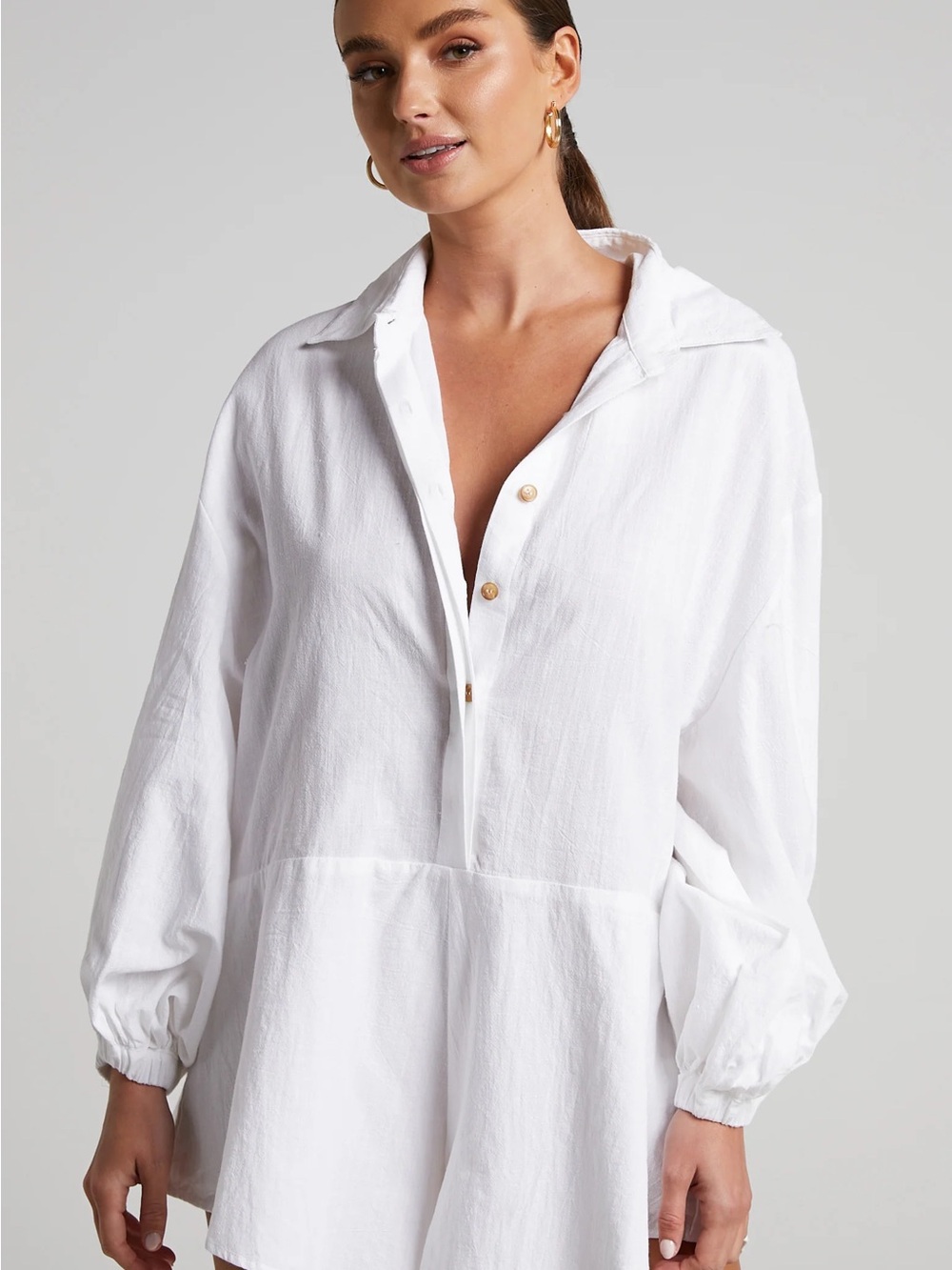 Showpo White Button-Front Swim Cover-Up Tunic